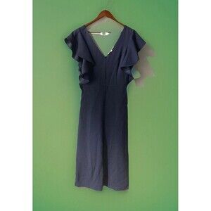 BCBGENERATIONS blue v-cut flutter sleeve wide leg cropped romper 8